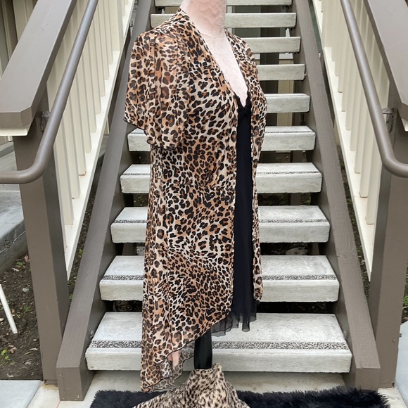 Jordan Taylor sheer tropical tribal short sleeve belted swim coverup wrap NWT  M - Picture 10 of 15